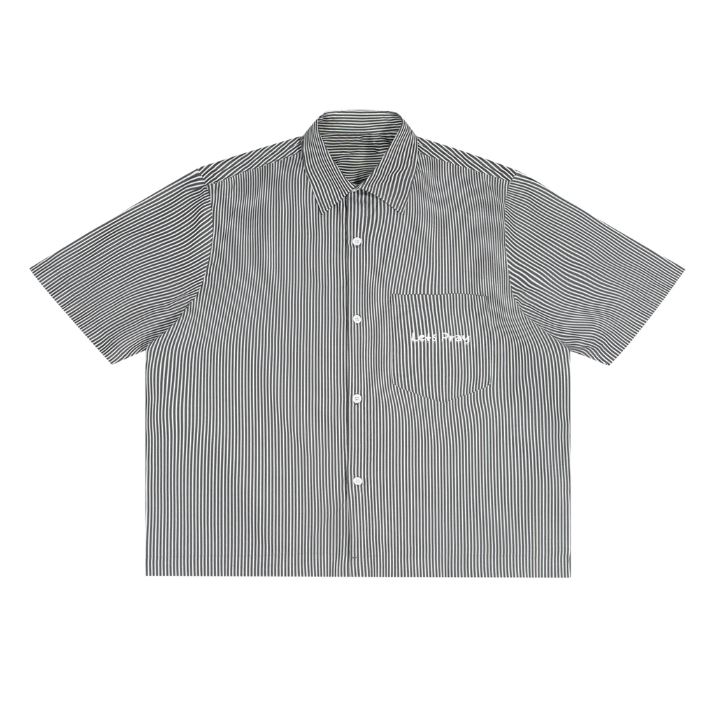 Oversized Vertical Stripe Boxy “Can i pray for u?”Shirt