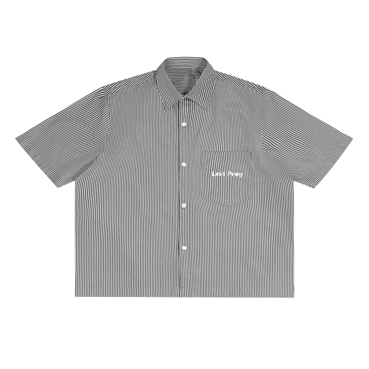 Oversized Vertical Stripe Boxy “Can i pray for u?”Shirt