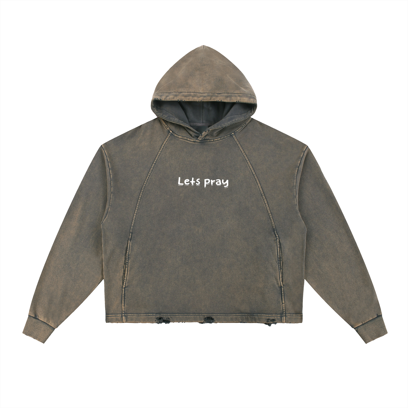 Vintage Washed Frayed-Hem "Can i pray for u?" Hoodie