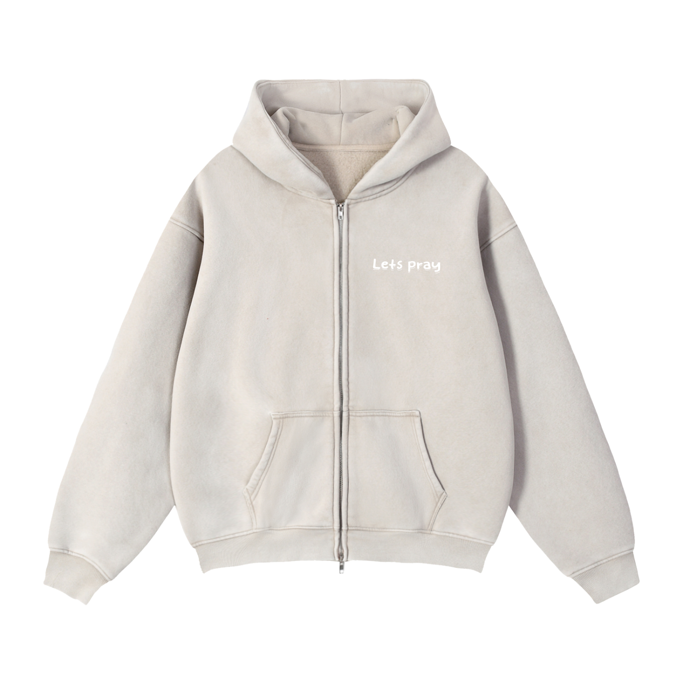 Zip-Through Boxy Fleece "Can i pray for u?" Hoodie