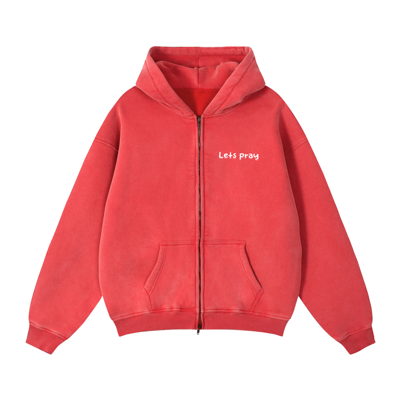 Zip-Through Boxy Fleece "Can i pray for u?" Hoodie