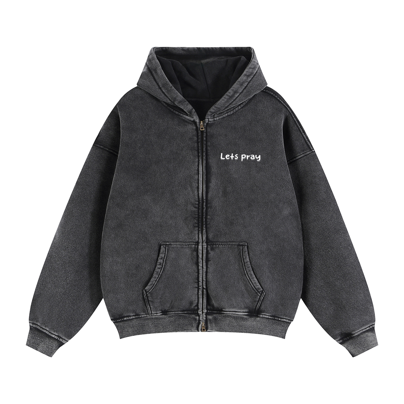Zip-Through Boxy Fleece "Can i pray for u?" Hoodie