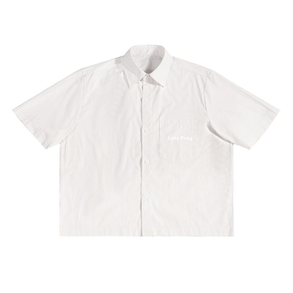 Oversized Vertical Stripe Boxy “Can i pray for u?”Shirt