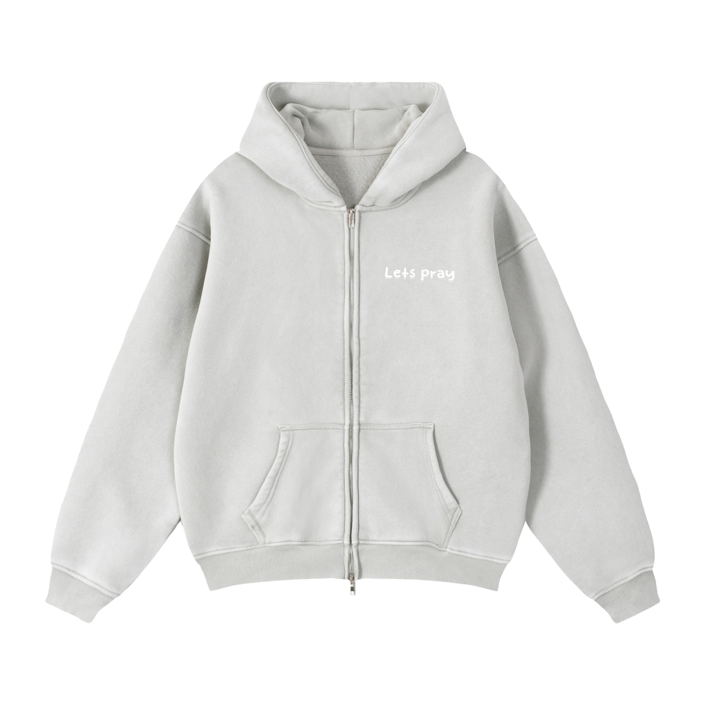 Zip-Through Boxy Fleece "Can i pray for u?" Hoodie