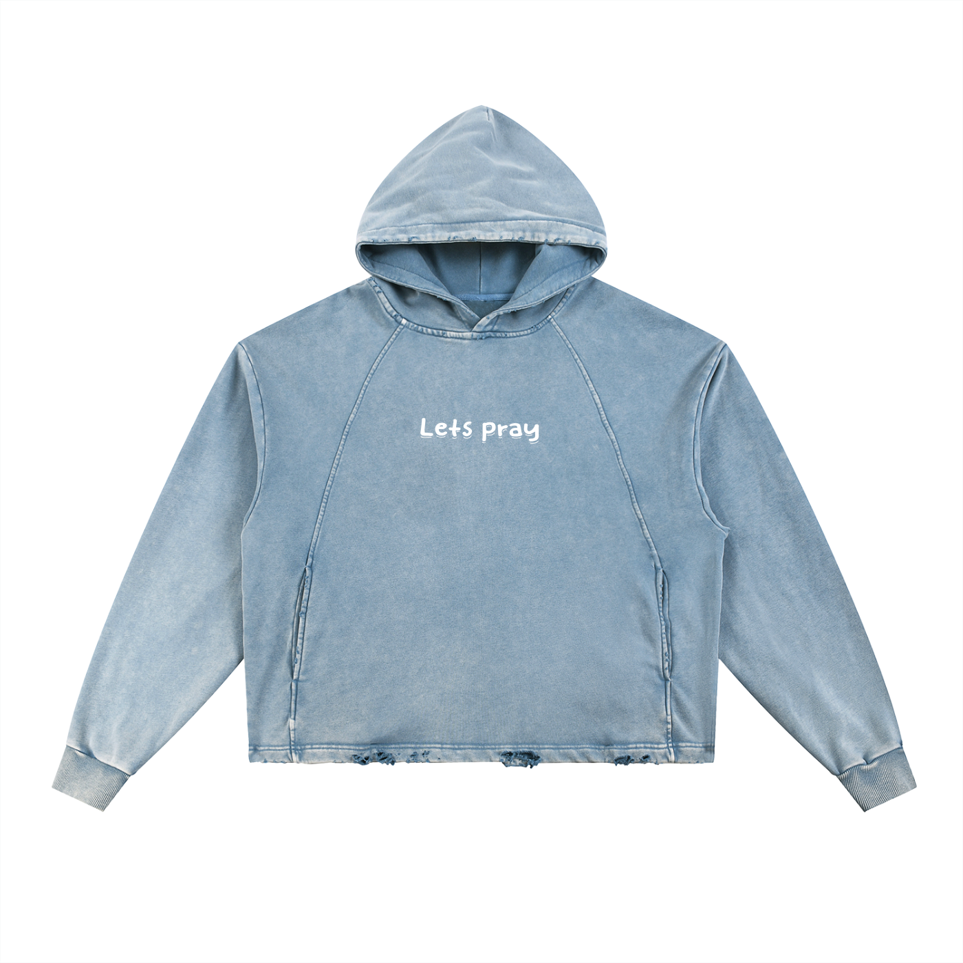 Vintage Washed Frayed-Hem "Can i pray for u?" Hoodie