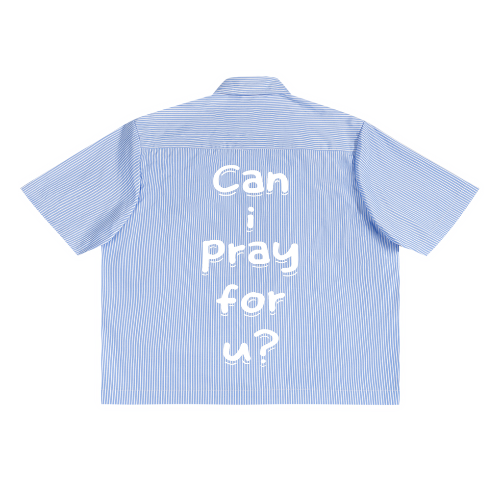 Oversized Vertical Stripe Boxy “Can i pray for u?”Shirt