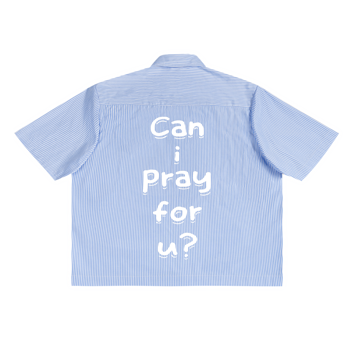 Oversized Vertical Stripe Boxy “Can i pray for u?”Shirt