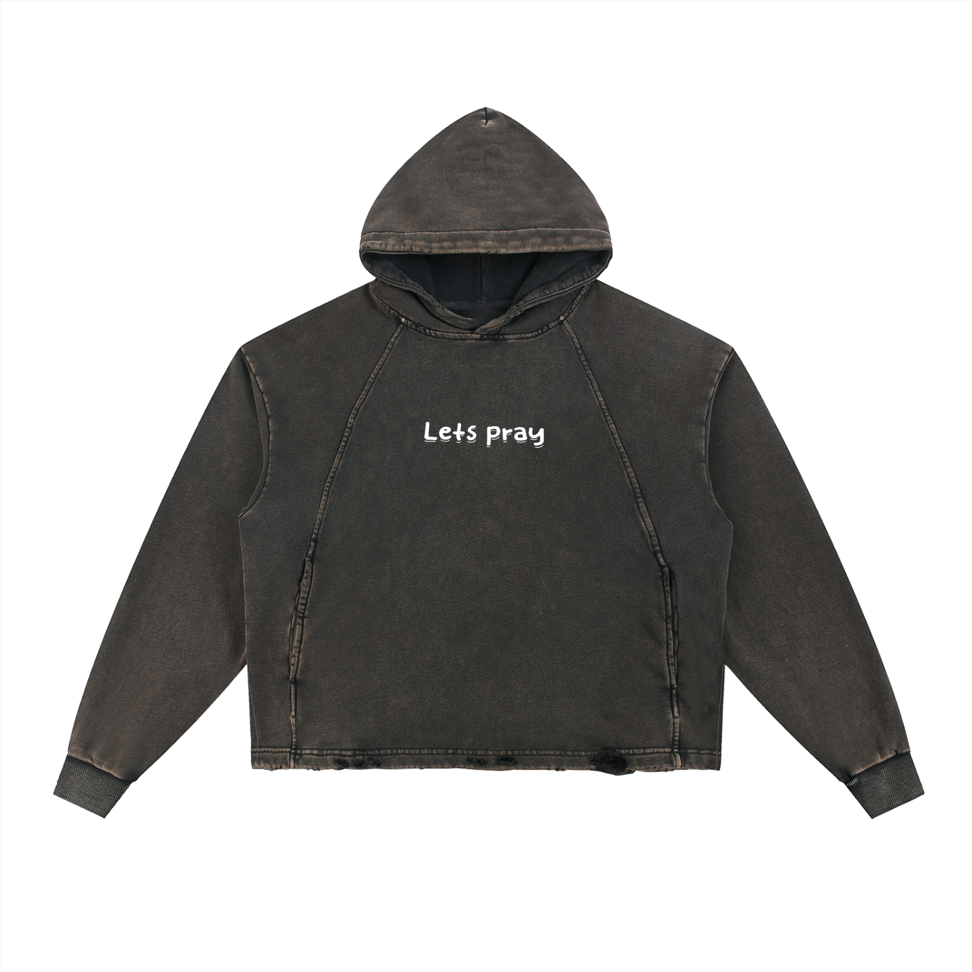 Vintage Washed Frayed-Hem "Can i pray for u?" Hoodie