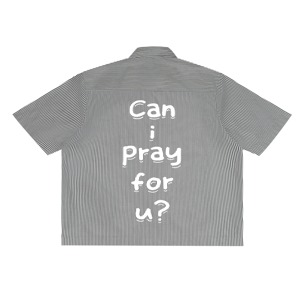 Oversized Vertical Stripe Boxy “Can i pray for u?”Shirt