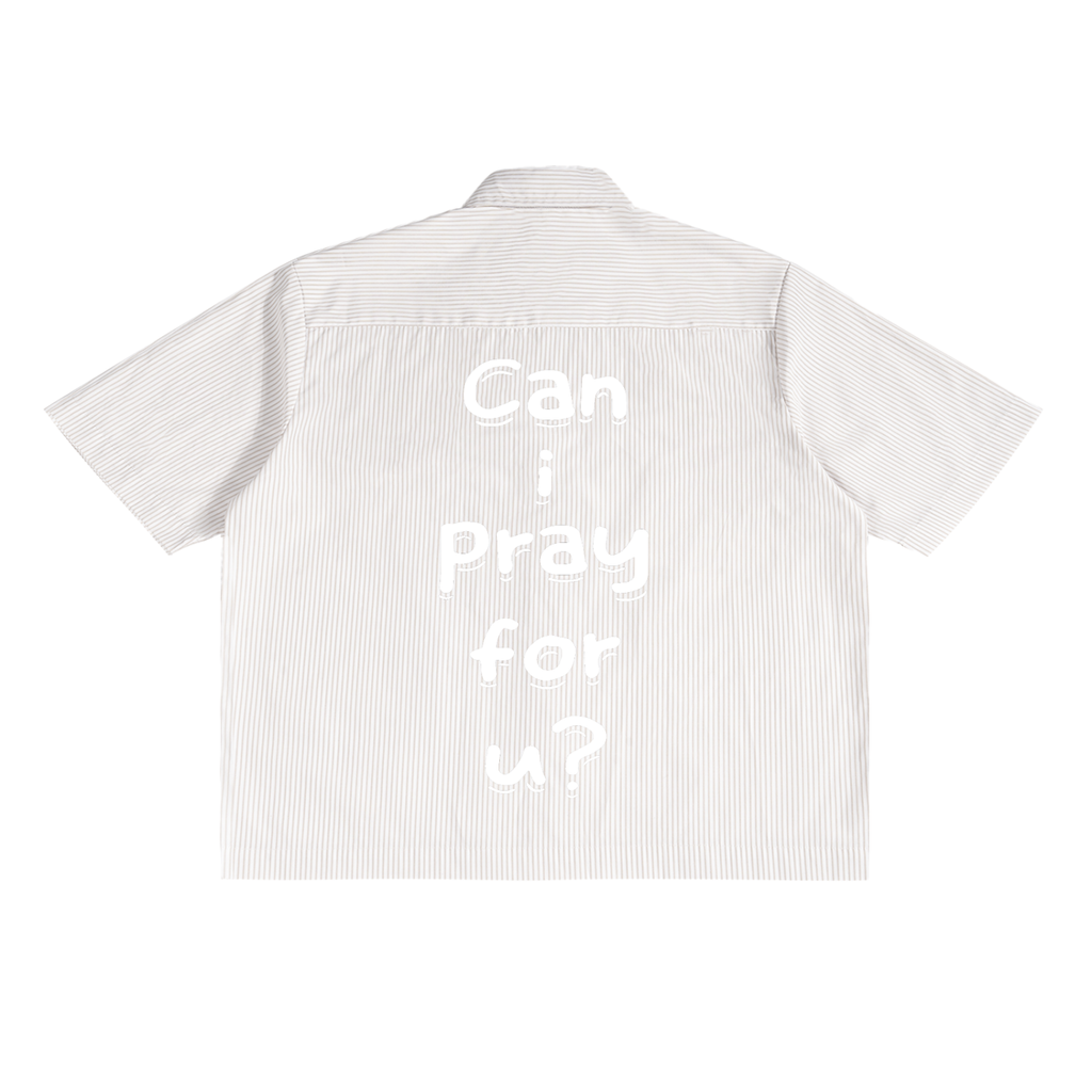 Oversized Vertical Stripe Boxy “Can i pray for u?”Shirt