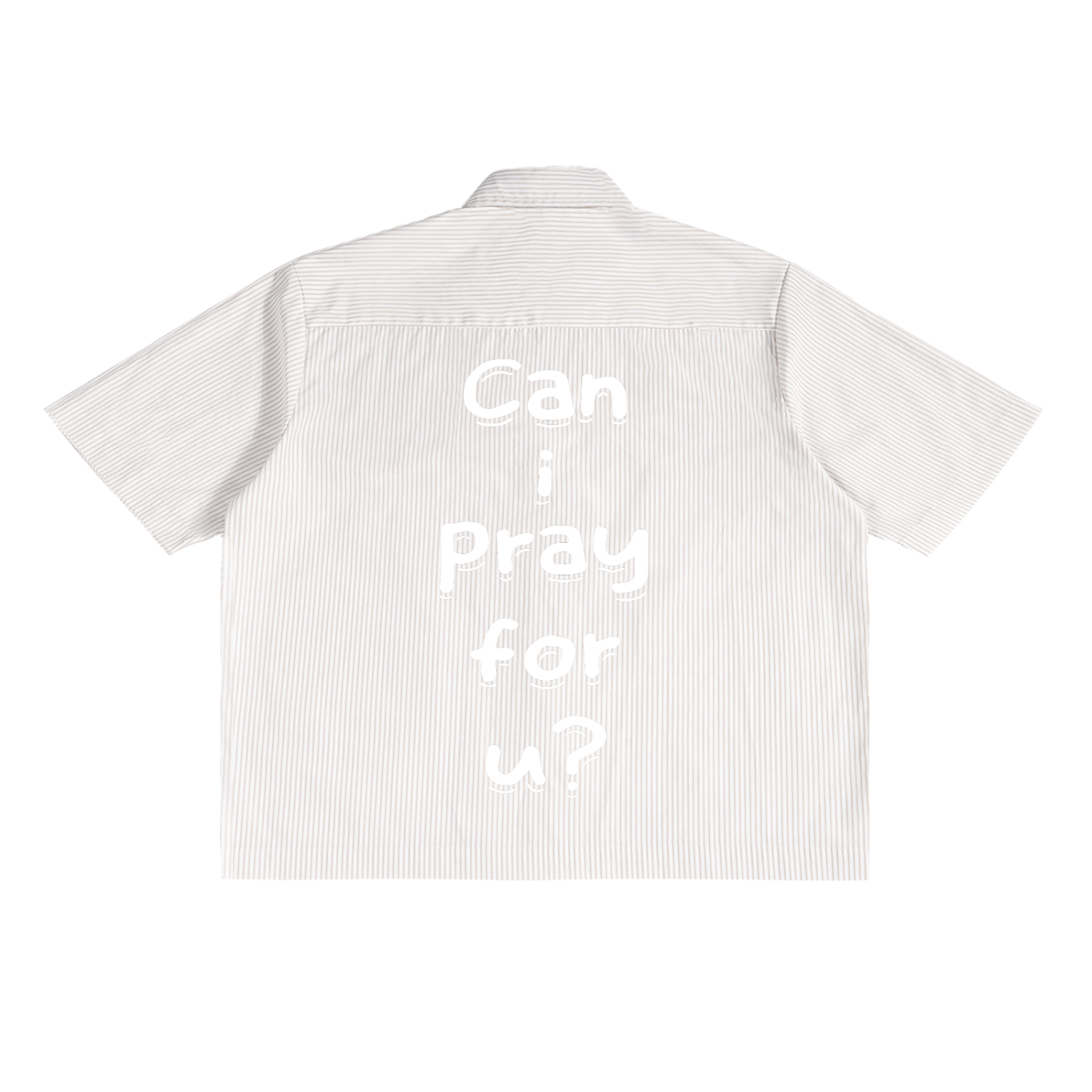 Oversized Vertical Stripe Boxy “Can i pray for u?”Shirt